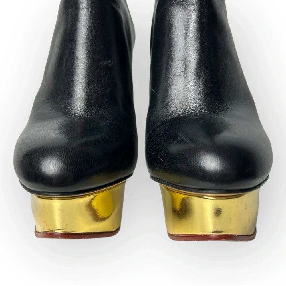 Charlotte Olympia Black  Lucinda Golden Platform Ankle Boot 36.5 - Picture 7 of 12